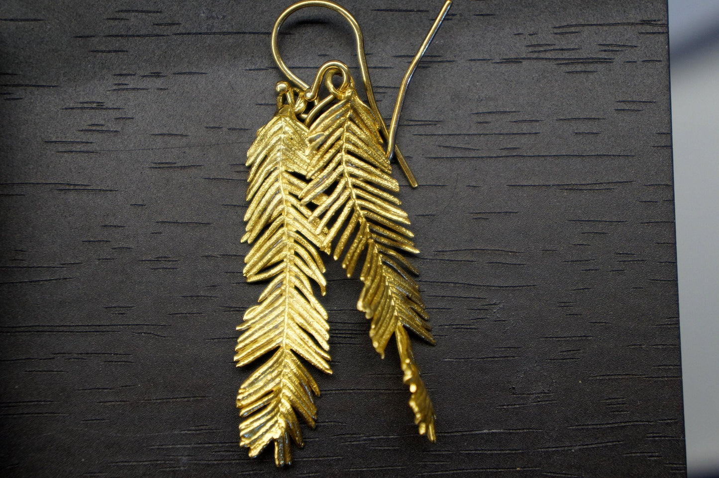 Mimosa Leaf Earrings: Gold Plated Sterling Silver - Nature Inspired-2