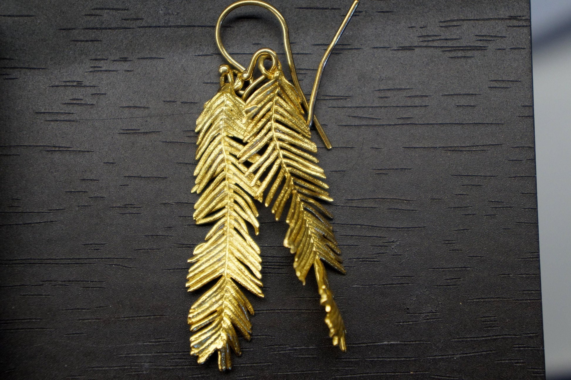 Mimosa Leaf Earrings: Gold Plated Sterling Silver - Nature Inspired-2