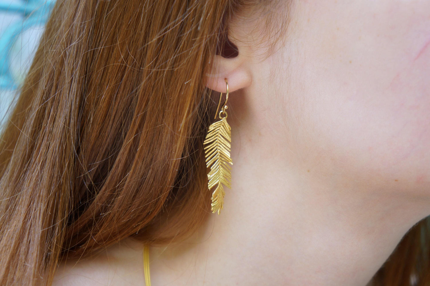 Mimosa Leaf Earrings: Gold Plated Sterling Silver - Nature Inspired-4