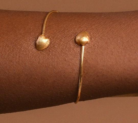 Nature-Inspired Sea Shell Bracelet, Sterling Silver Two-Tone (Adjustable Cuff)-1