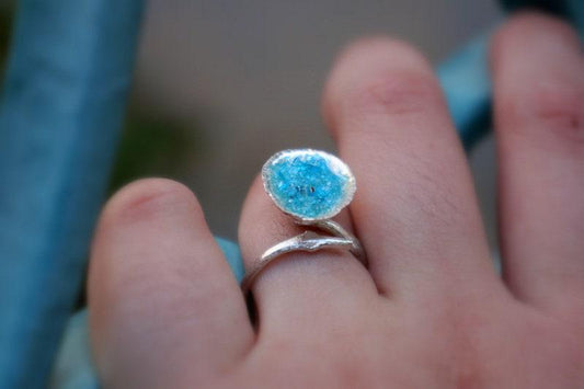 Silver Limpet Shell Ring: Turquoise Blue Accent - Handmade Nature Jewelry-1