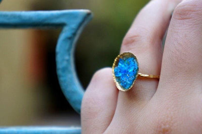 Silver Limpet Shell Ring: Turquoise Blue Accent - Handmade Nature Jewelry-3