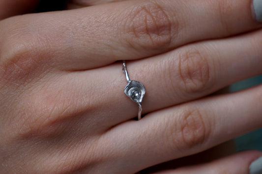 Silver Sea Shell Ring, Sterling Silver Jewelry, Minimalist Band, Silver Ring, Gift for Her, Birthday Gift for Women, Handmade Jewelry-1