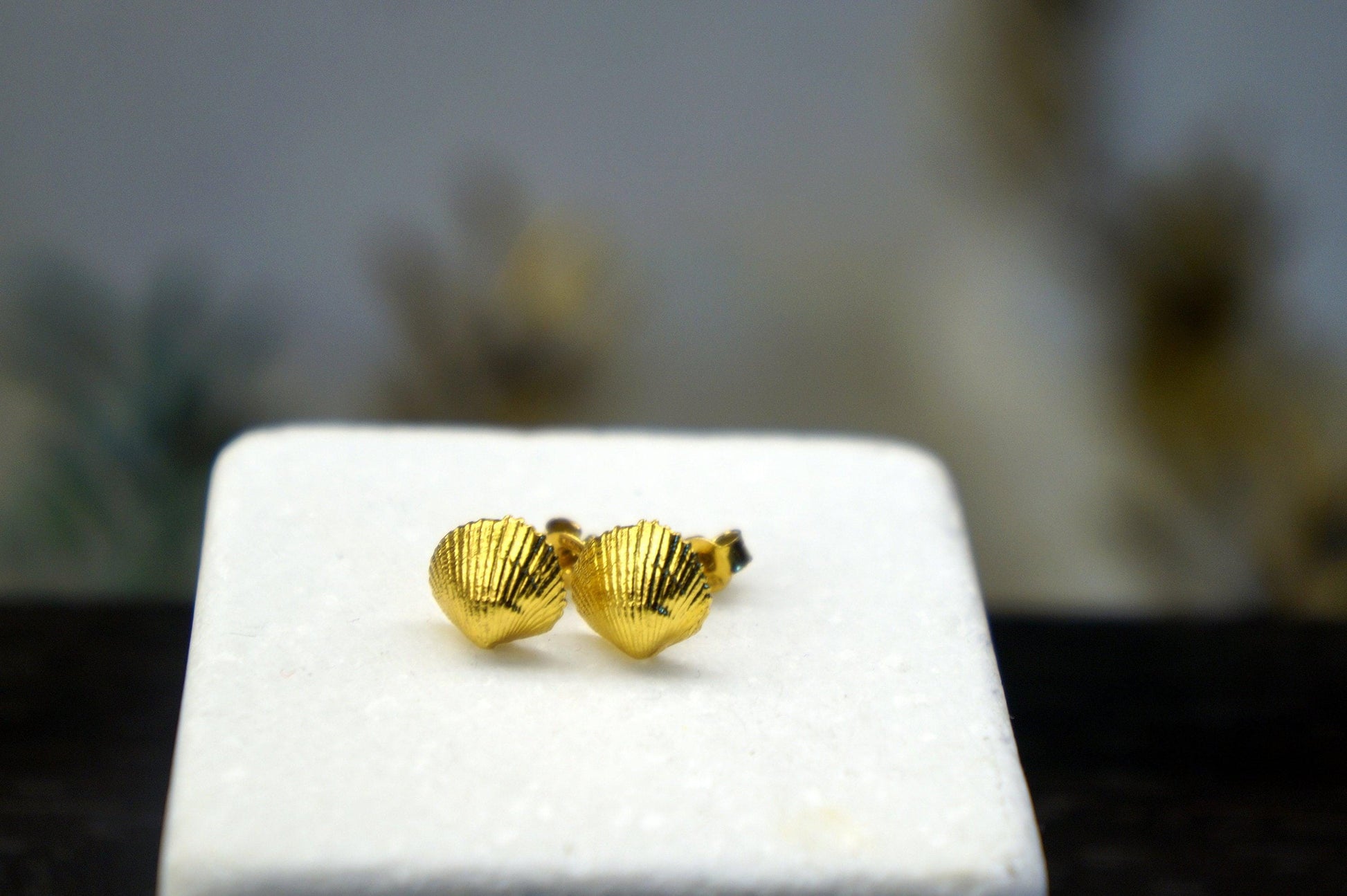 Sea Shell Earrings: Nature-Inspired Small Studs (Silver or Gold Plated)-1