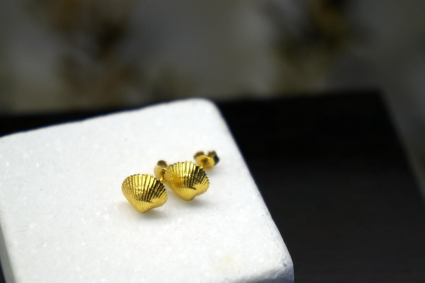 Sea Shell Earrings: Nature-Inspired Small Studs (Silver or Gold Plated)-3