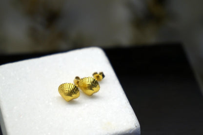Sea Shell Earrings: Nature-Inspired Small Studs (Silver or Gold Plated)-3
