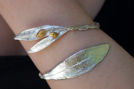 Silver Olive Branch Bracelet, Sterling Silver Jewelry, Adjustable Cuff, Gift for Her, Birthday Gift for Women, Handmade Jewelry-0