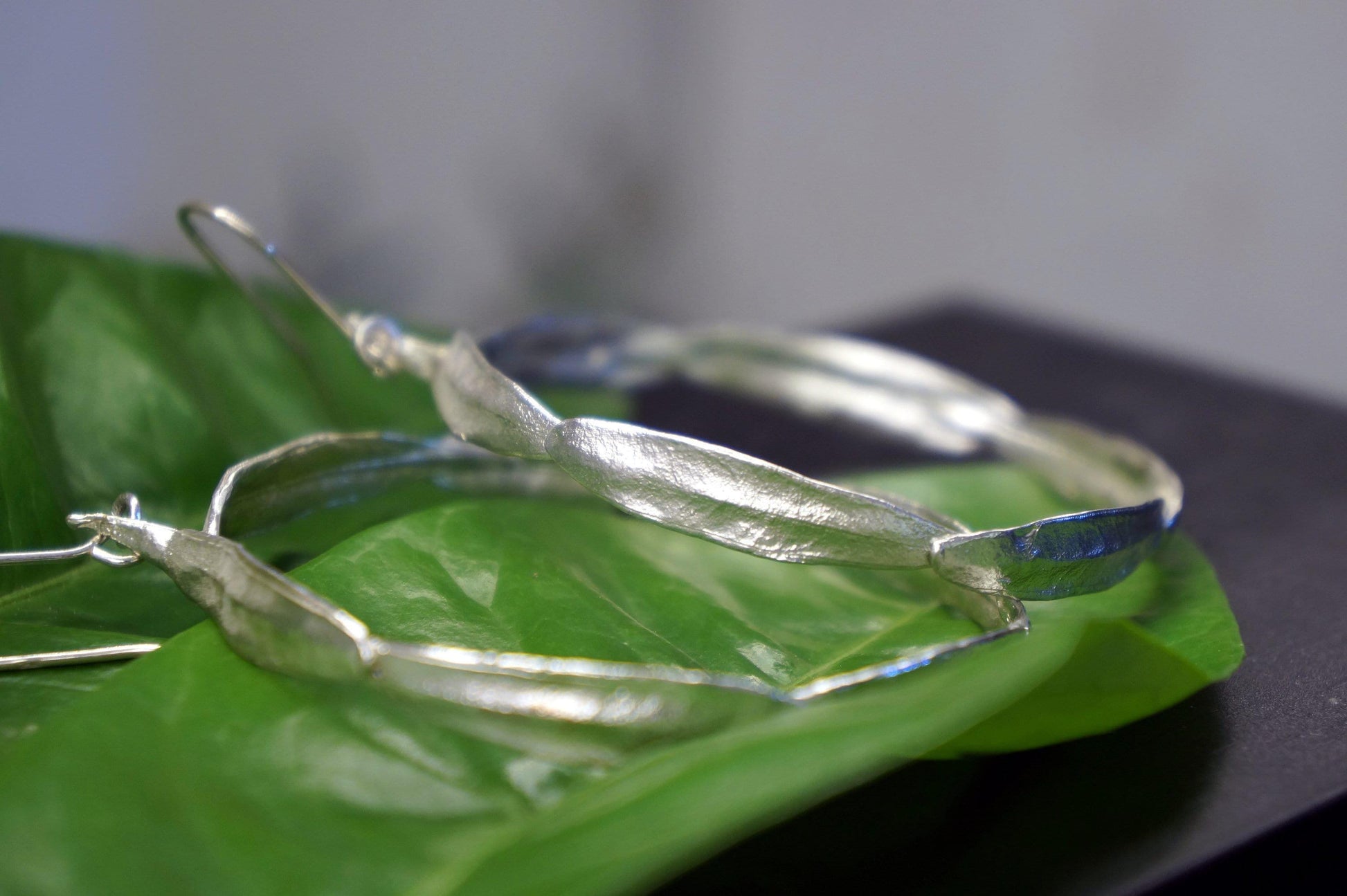 Olive Leaf Hoop Earrings: Sterling Silver - Nature Inspired Jewelry-3