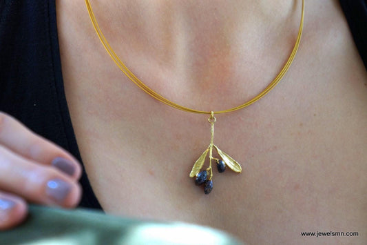 Gold Olive Necklace, Gold-Plated Sterling Silver Necklace, Silver Pendant, Handmade Gift for Her, Jewelry for Women, Birthday Gift-0