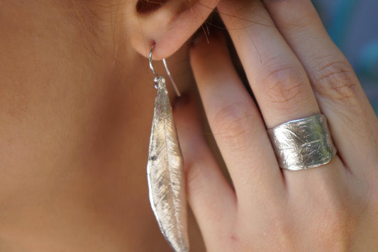 Olive Leaf Dangle Earrings - Handcrafted Sterling Silver-0