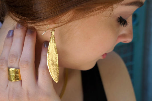 Olive Leaf Earrings, Sterling Silver Gold Plated Dangle Jewelry, Handmade Gift for Women-0