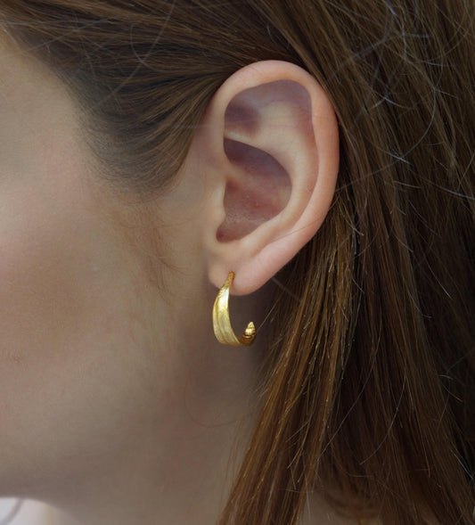 Gold Olive Leaf Hoop Earrings - Delicate Small Sterling Silver Hoops-0