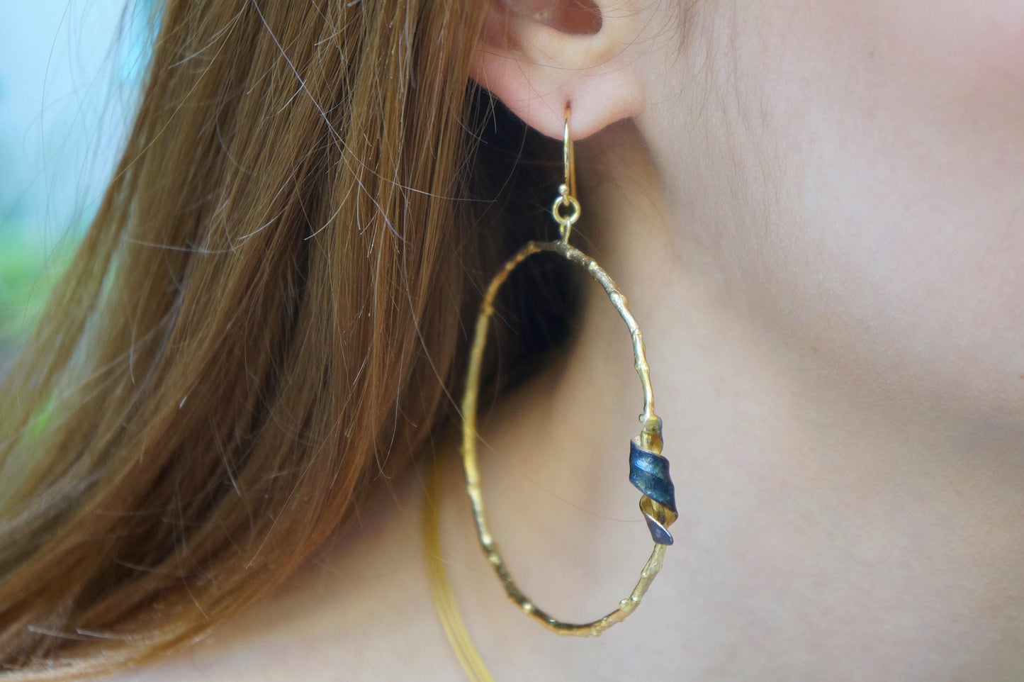 Olive Branch Earrings: Leaf Inspired Hoops (14k Gold Plated Silver)-0
