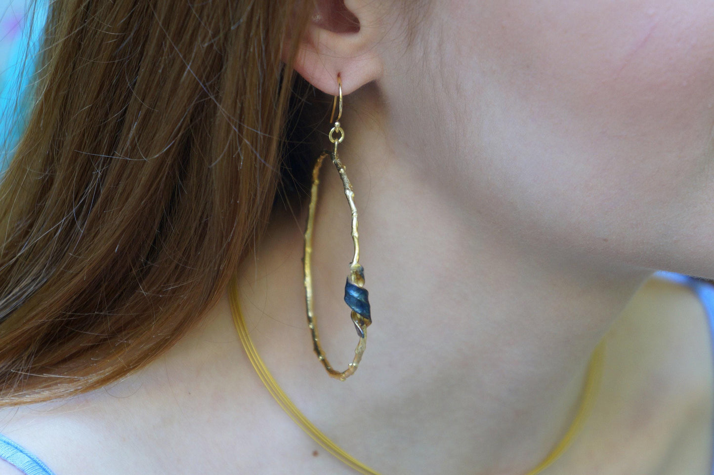 Olive Branch Earrings: Leaf Inspired Hoops (14k Gold Plated Silver)-2