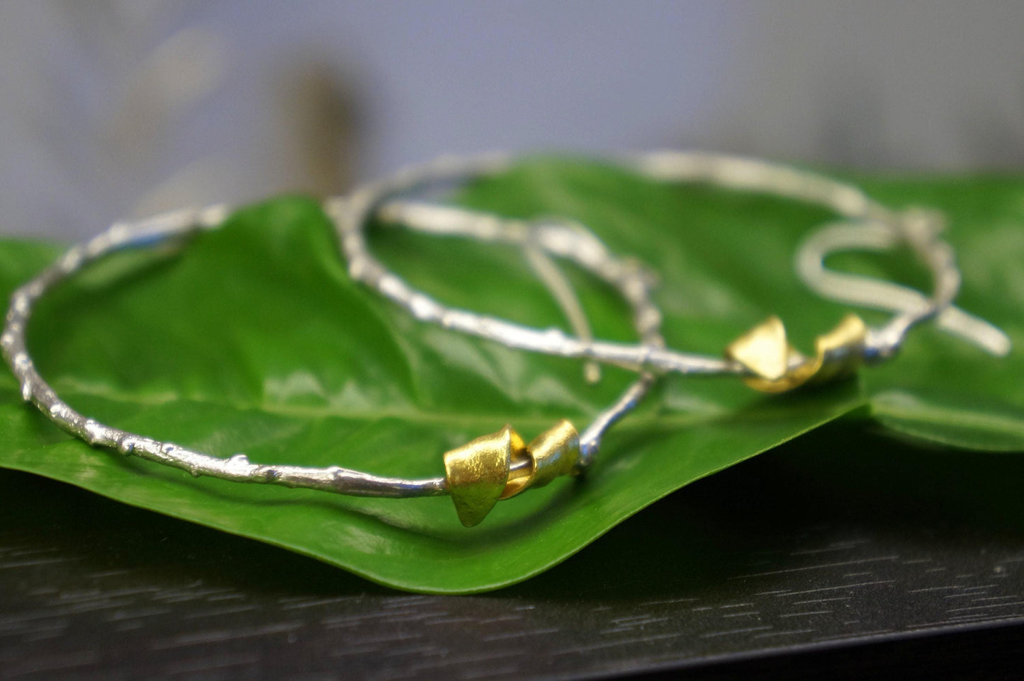 Olive Branch Earrings: Leaf Inspired Hoops (14k Gold Plated Silver)-3