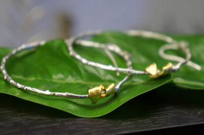 Olive Branch Earrings: Leaf Inspired Hoops (14k Gold Plated Silver)-3