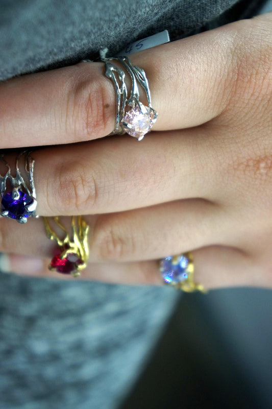 Nature-Inspired Jasmine Twig Ring, Gold-Plated Silver (Zircon)-0