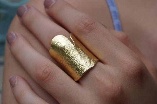 Ginkgo Leaf Ring: Nature Jewelry Collection (Gold Plated, Adjustable)-0