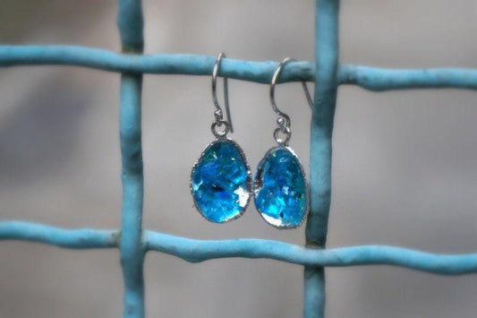 Blue Murano Glass Earrings - Sterling Silver Limpet Shell Dangles-0