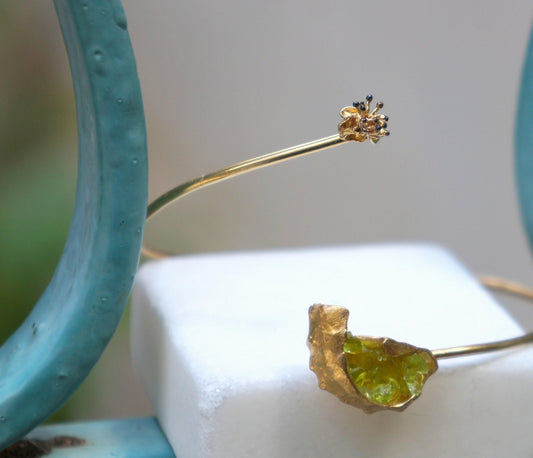 Silver Bangle Bracelet: Sea Shell and Wild Flower - Adjustable Fit-1