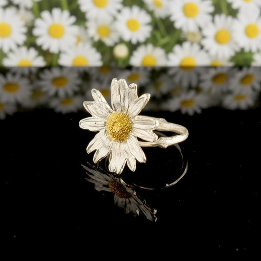 Handmade Daisy Ring - Real Flower in Recycled Sterling Silver 925-0