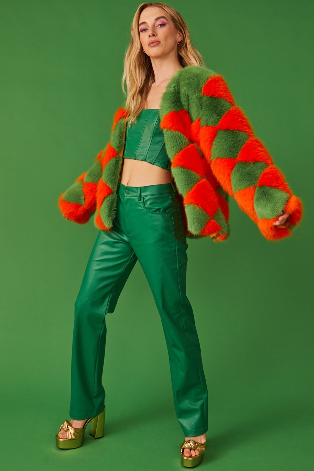 Delilah Green Red Faux Fur Jacket-0