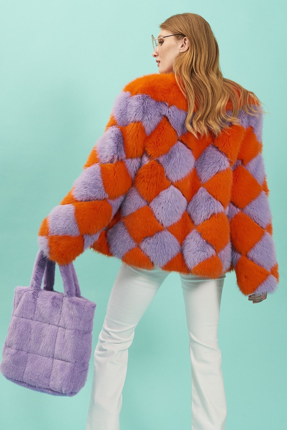 Delilah Orange Purple Faux Fur Jacket-2