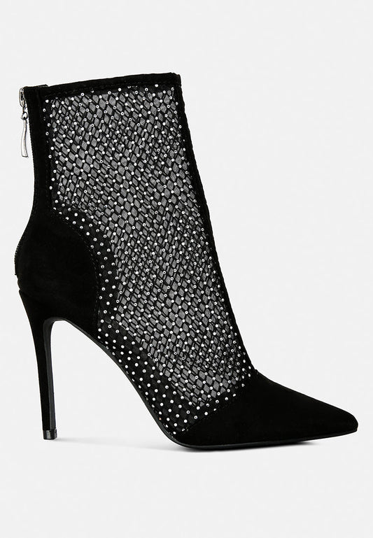 Jazz Rhinestone Embellished Mesh Stiletto Boots-0