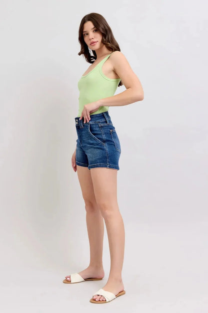Judy Blue Full Size Double Button Waistband Denim Shorts Plus Size-2