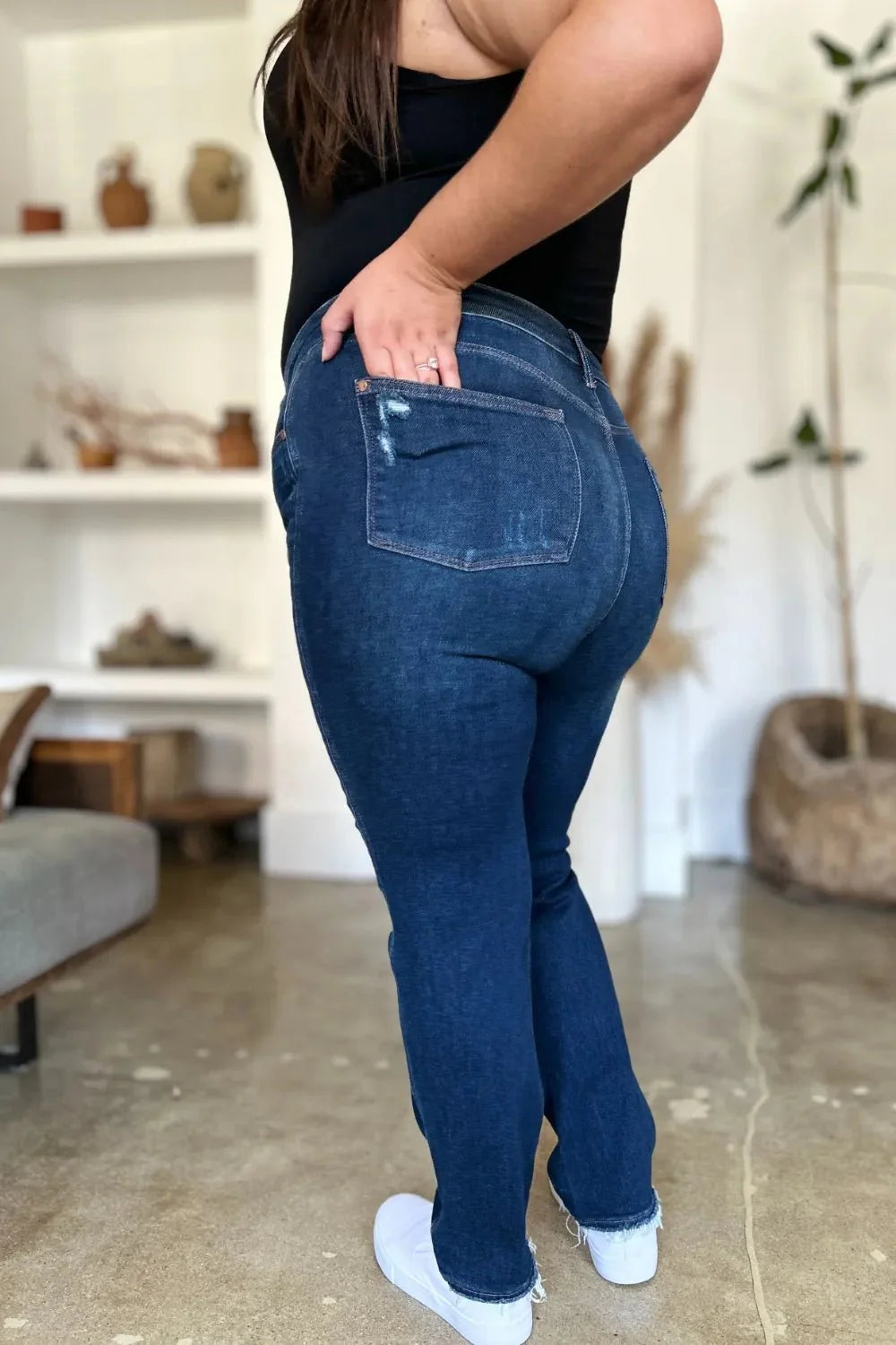 Judy Blue Full Size High Waist Rigid Magic Heavy Destroy Straight Jeans-2