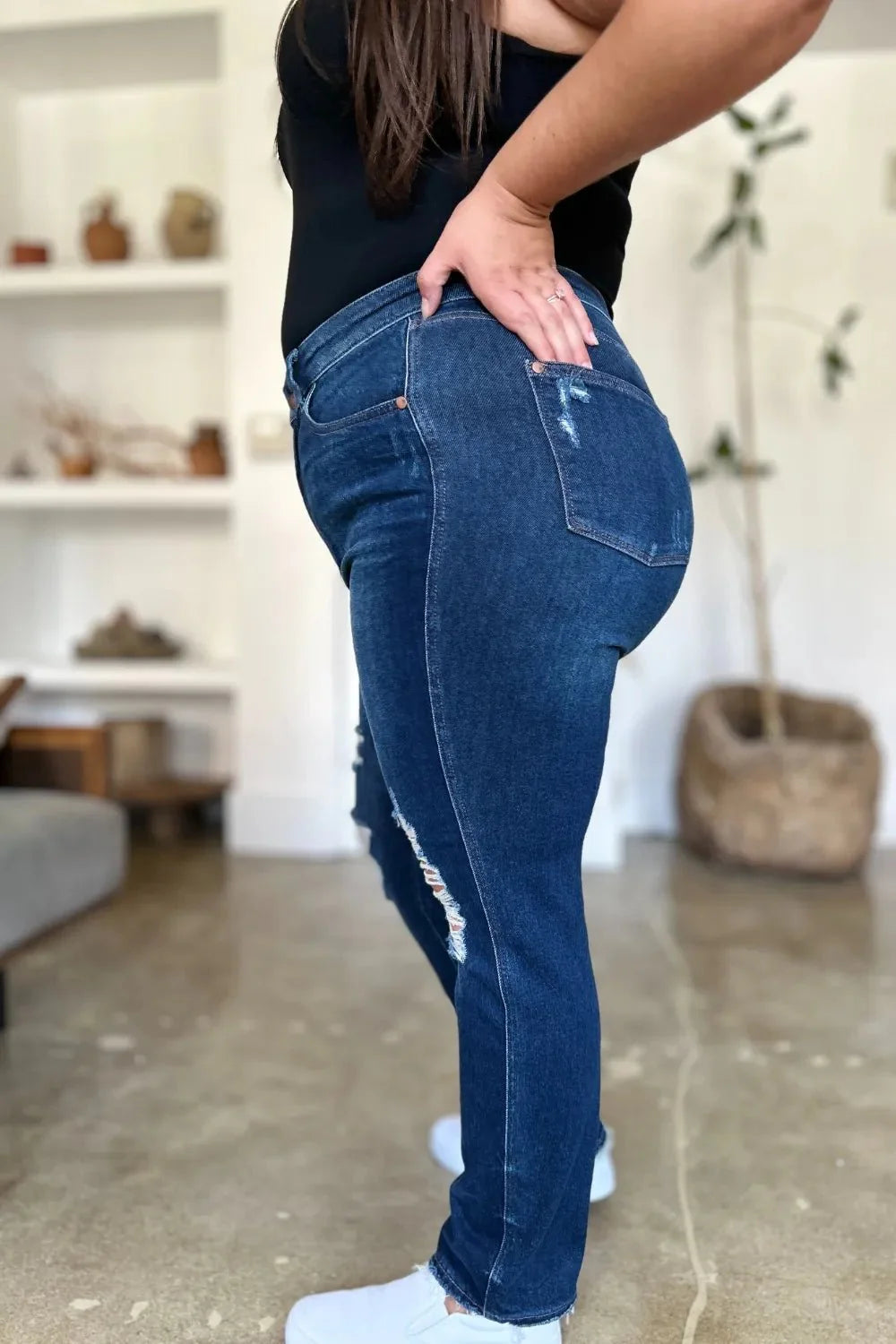 Judy Blue Full Size High Waist Rigid Magic Heavy Destroy Straight Jeans-3