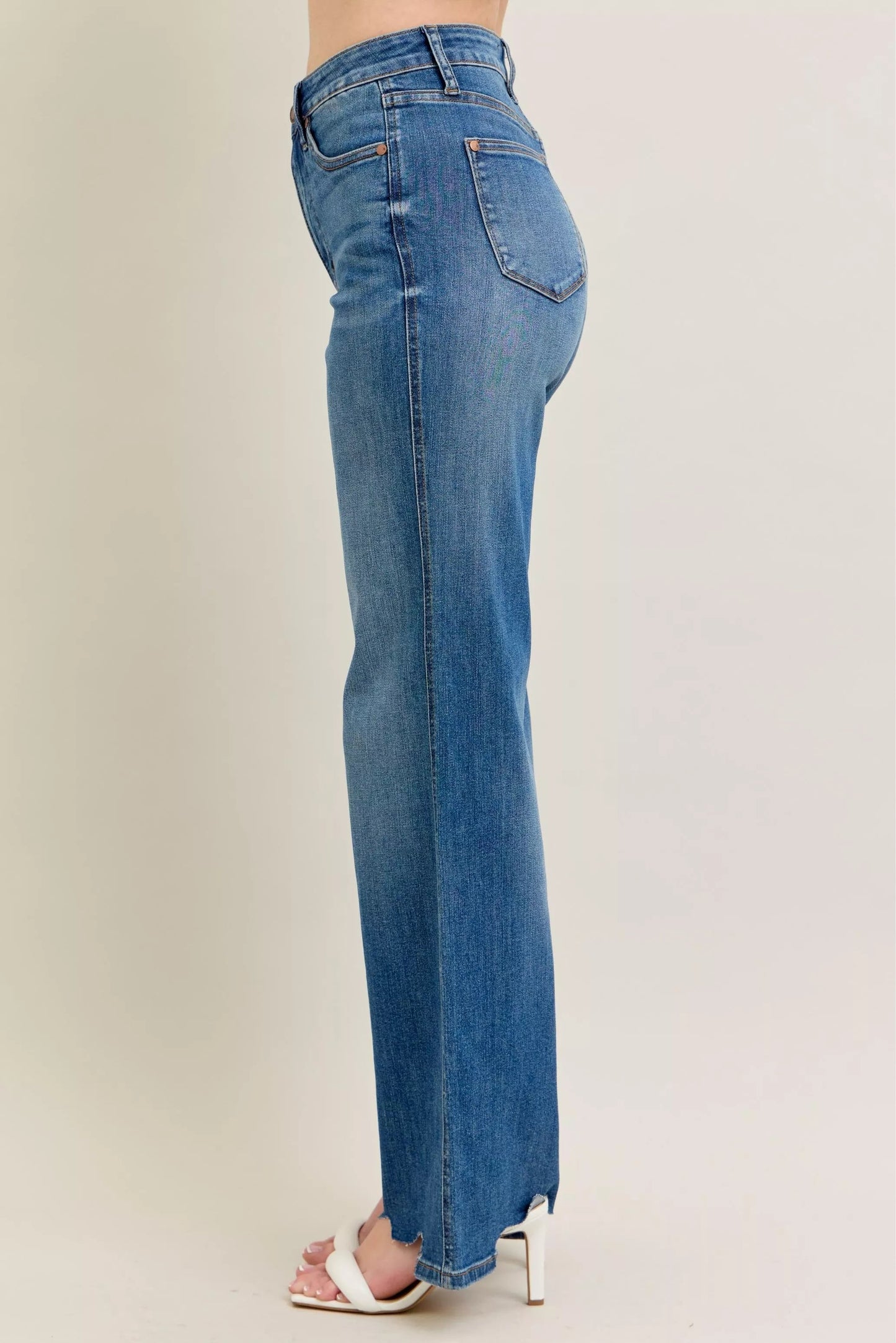 Judy Blue Full Size High Waist Tummy Control Chew Hem Destroy Wide Jeans Plus Size-4