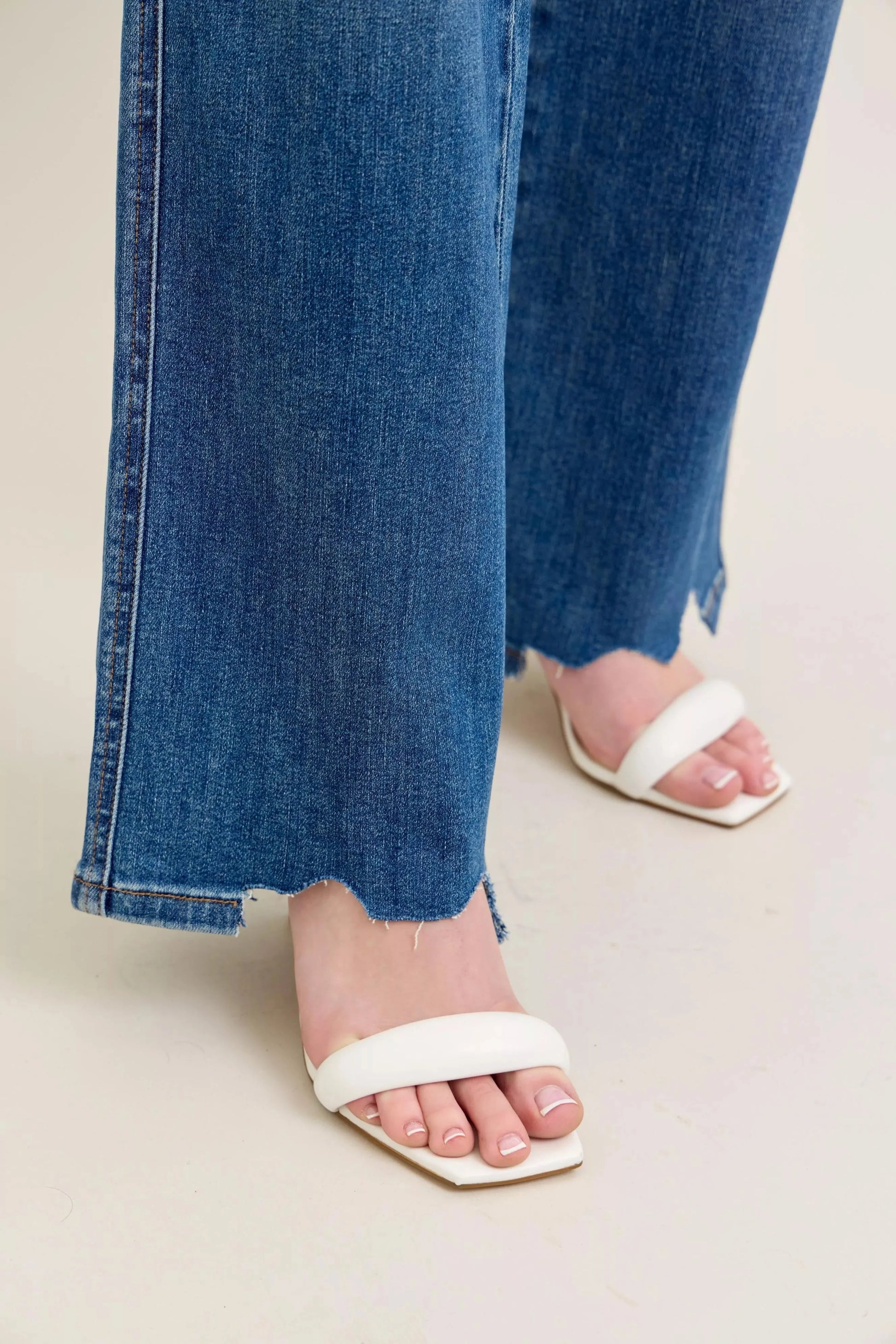 Judy Blue Full Size High Waist Tummy Control Chew Hem Destroy Wide Jeans Plus Size-2
