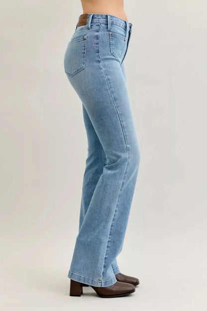 Judy Blue Full Size Mid Rise Bootcut Jeans with Contrast Wash & Front Patch Pockets Plus Size-2