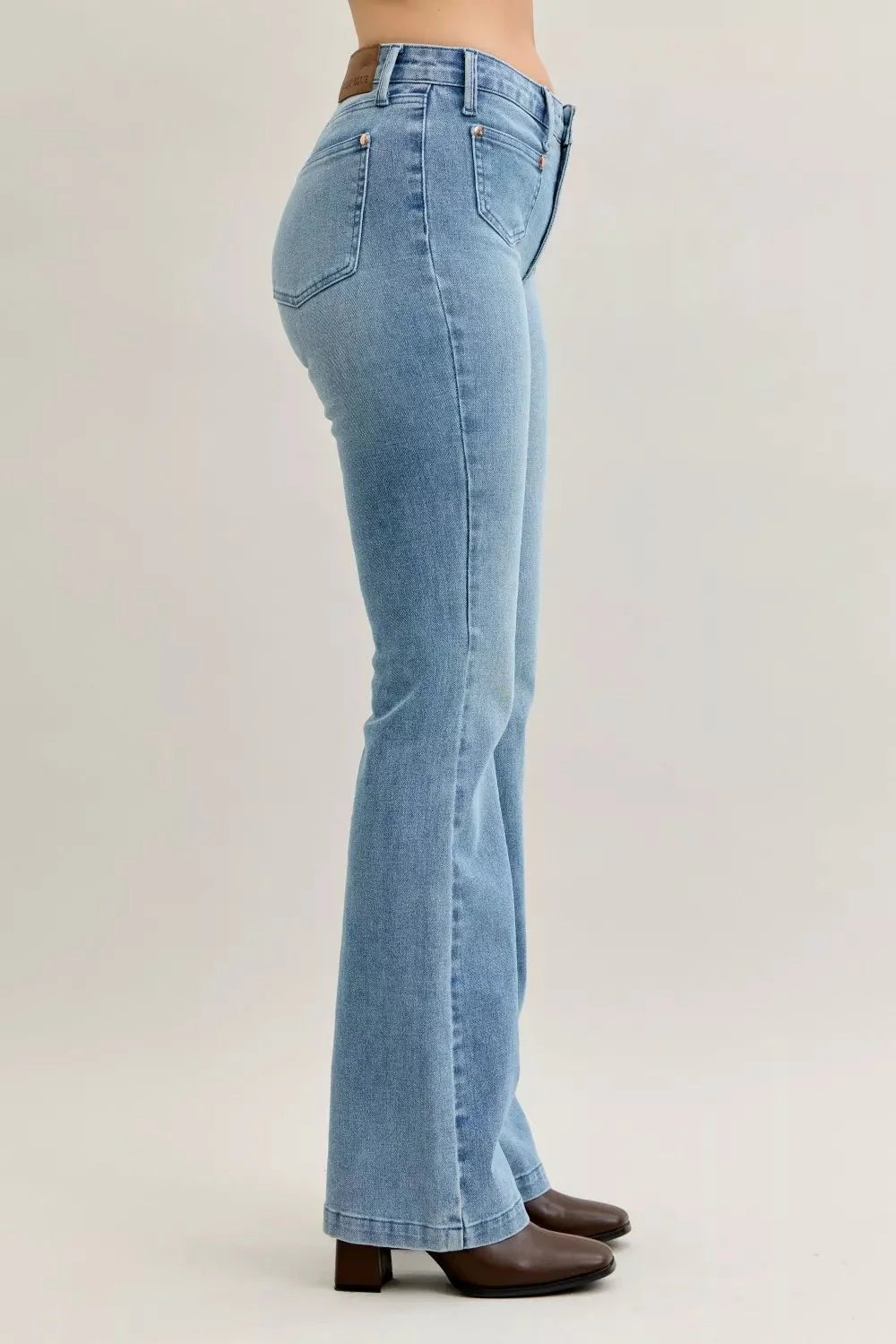 Judy Blue Full Size Mid Rise Bootcut Jeans with Contrast Wash & Front Patch Pockets Plus Size-3