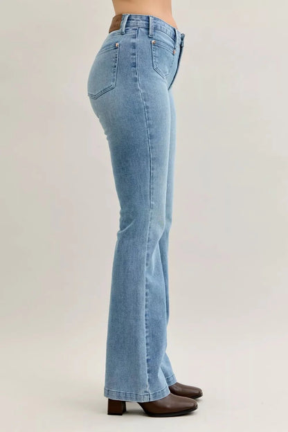 Judy Blue Full Size Mid Rise Bootcut Jeans with Contrast Wash & Front Patch Pockets Plus Size-3