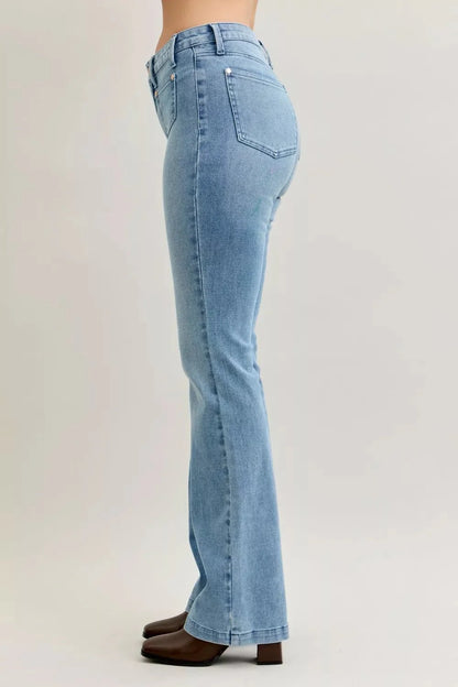 Judy Blue Full Size Mid Rise Bootcut Jeans with Contrast Wash & Front Patch Pockets Plus Size-4