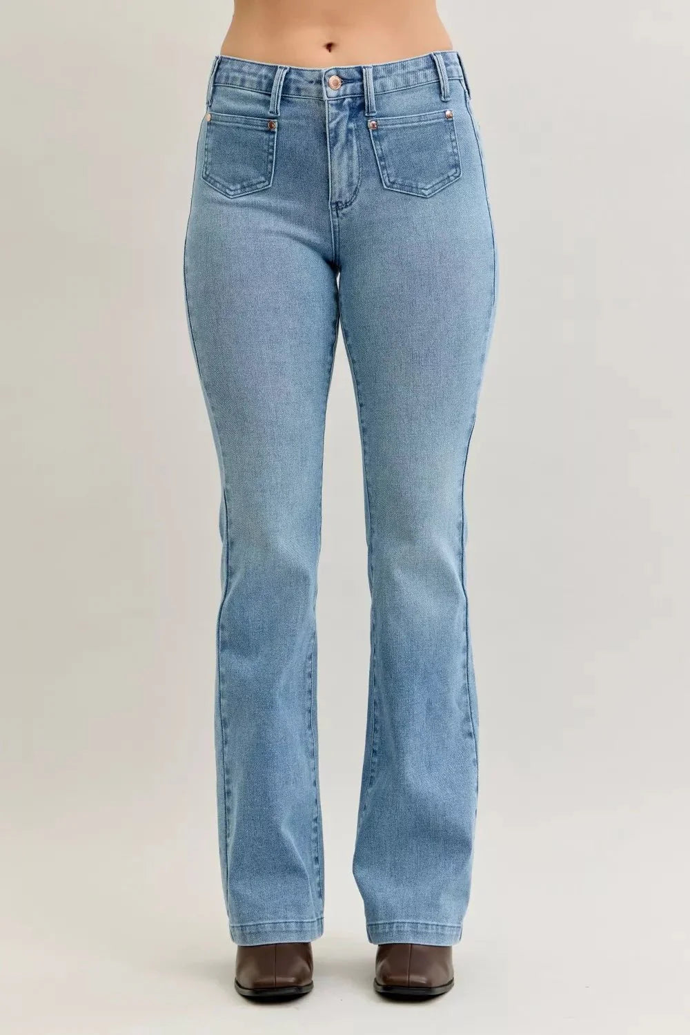Judy Blue Full Size Mid Rise Bootcut Jeans with Contrast Wash & Front Patch Pockets Plus Size-1