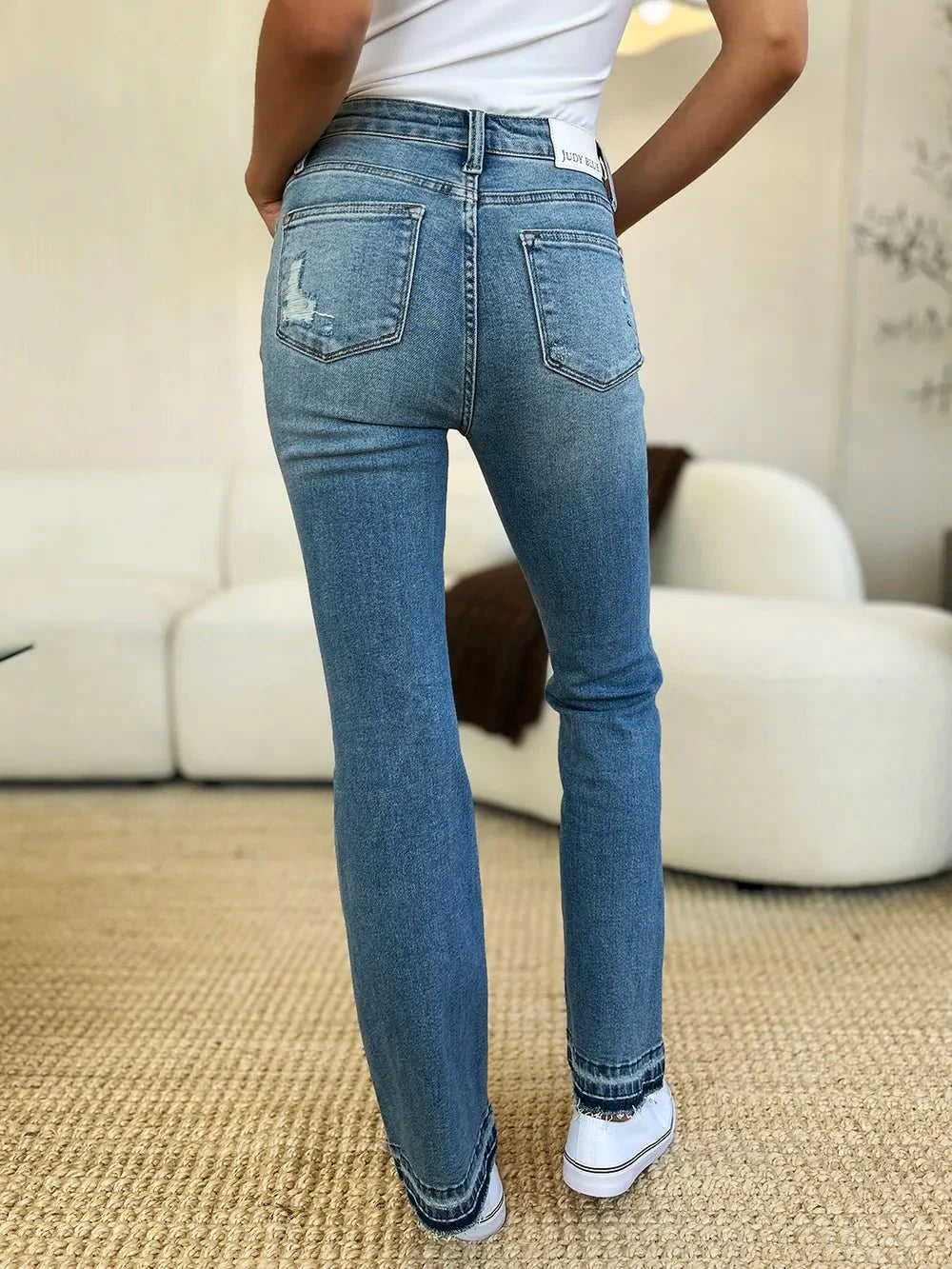 Judy Blue Full Size Mid Rise Destroyed Hem Distressed Jeans-3
