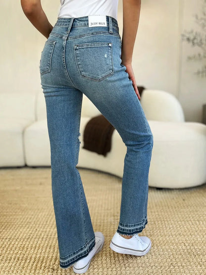 Judy Blue Full Size Mid Rise Destroyed Hem Distressed Jeans-4