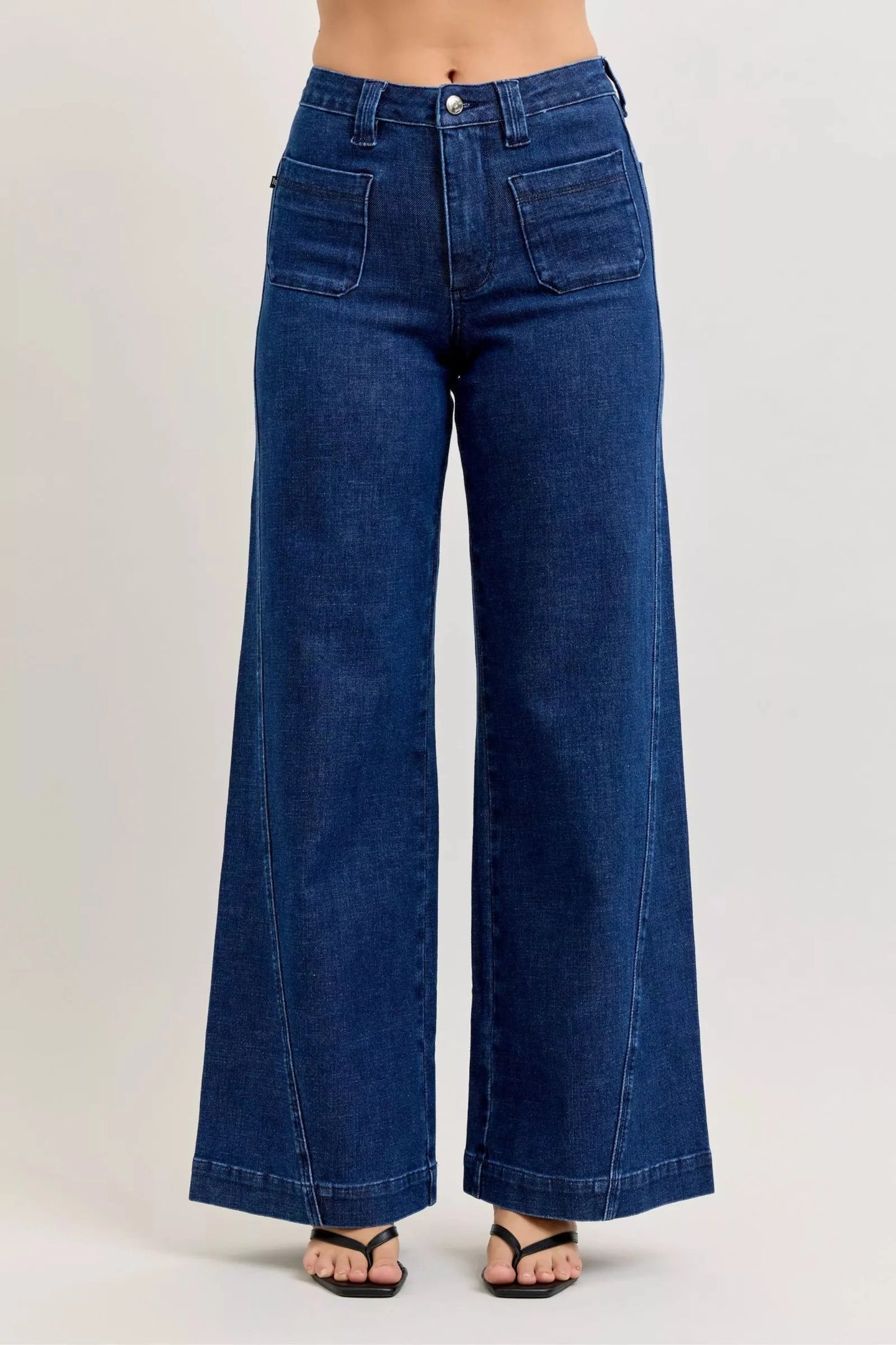 Judy Blue High-Waisted Retro Wide Jeans with Patch Pkts & Twisted Seams-0