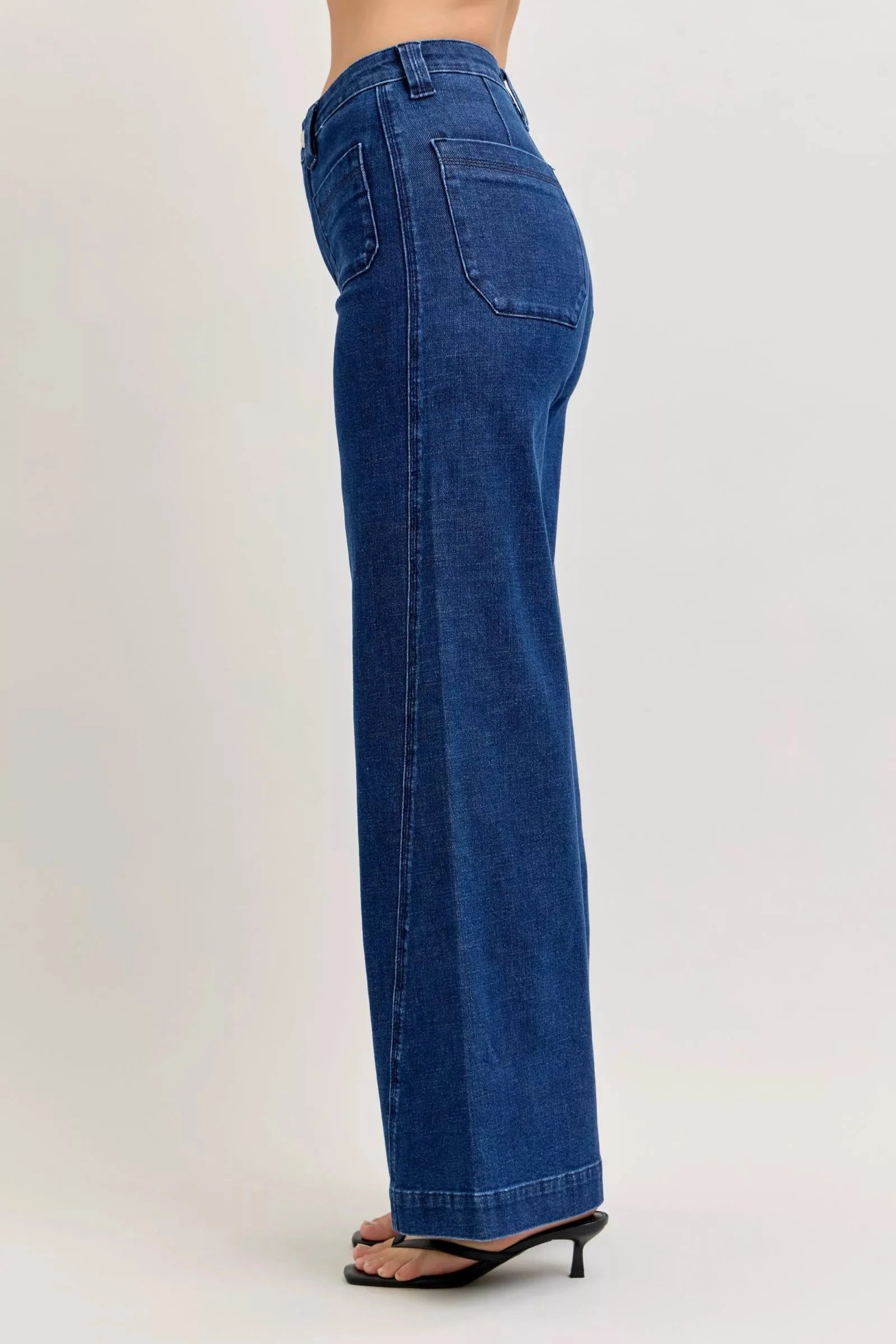 Judy Blue High-Waisted Retro Wide Jeans with Patch Pkts & Twisted Seams-2