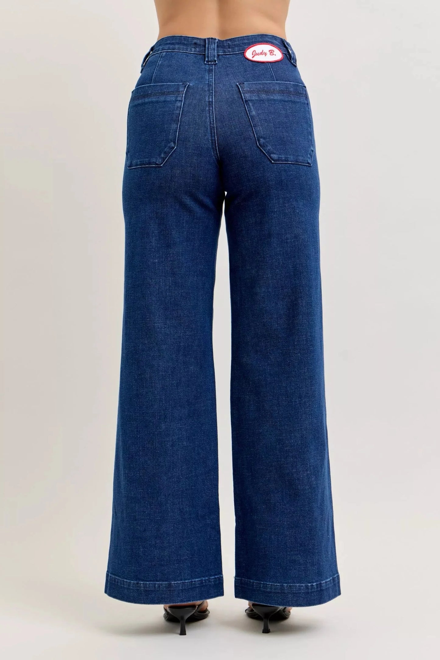 Judy Blue High-Waisted Retro Wide Jeans with Patch Pkts & Twisted Seams-3