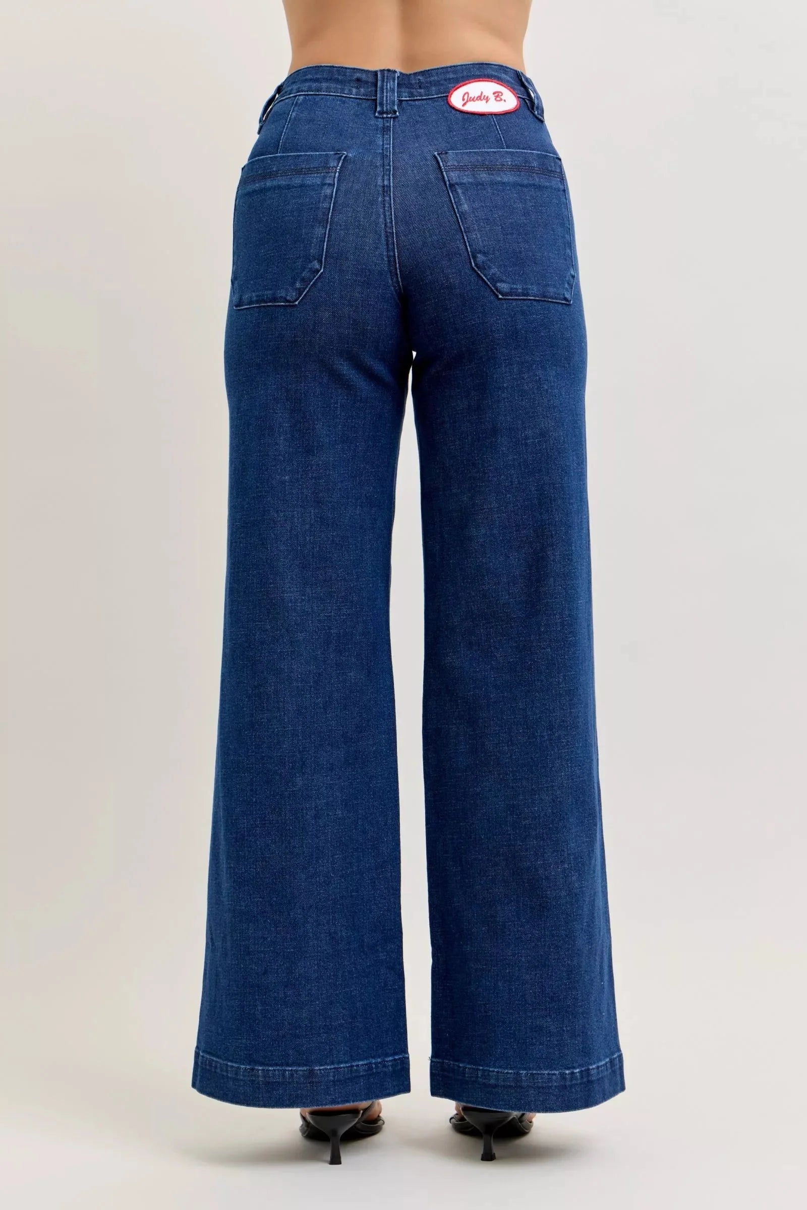 Judy Blue High-Waisted Retro Wide Jeans with Patch Pkts & Twisted Seams-3