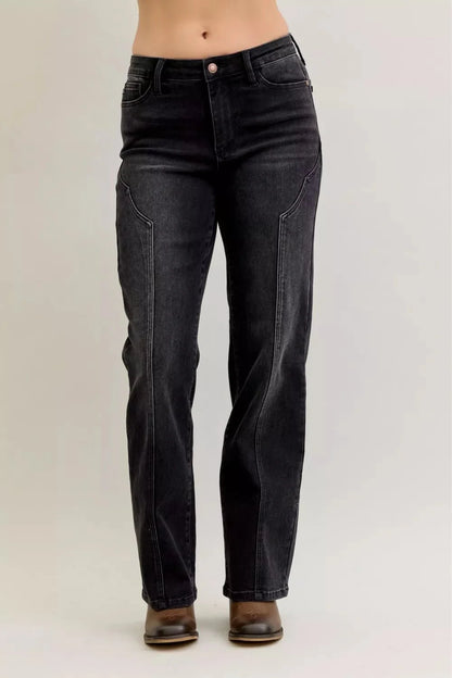 Judy Blue Mid Rise Straight Western Seam Detail Jeans-1