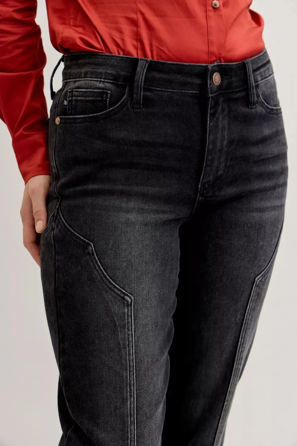 Judy Blue Mid Rise Straight Western Seam Detail Jeans-2