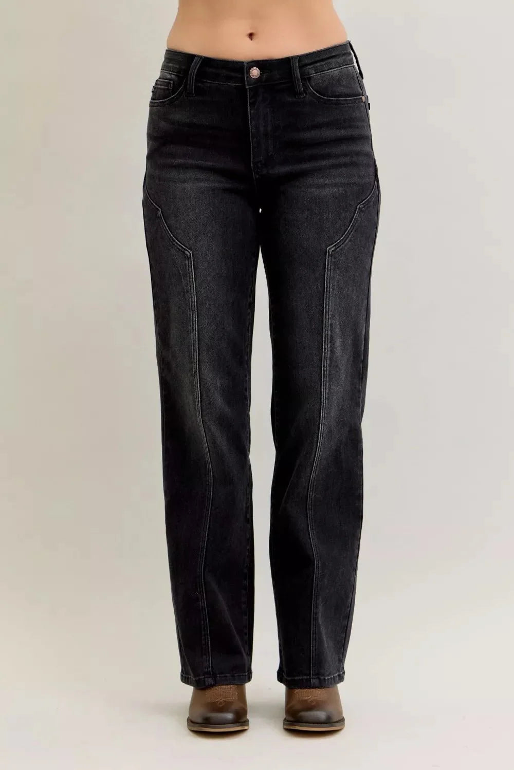 Judy Blue Mid Rise Straight Western Seam Detail Jeans-0
