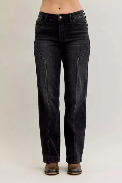Judy Blue Mid Rise Straight Western Seam Detail Jeans-0