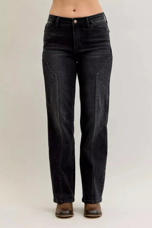 Judy Blue Mid Rise Straight Western Seam Detail Jeans-0