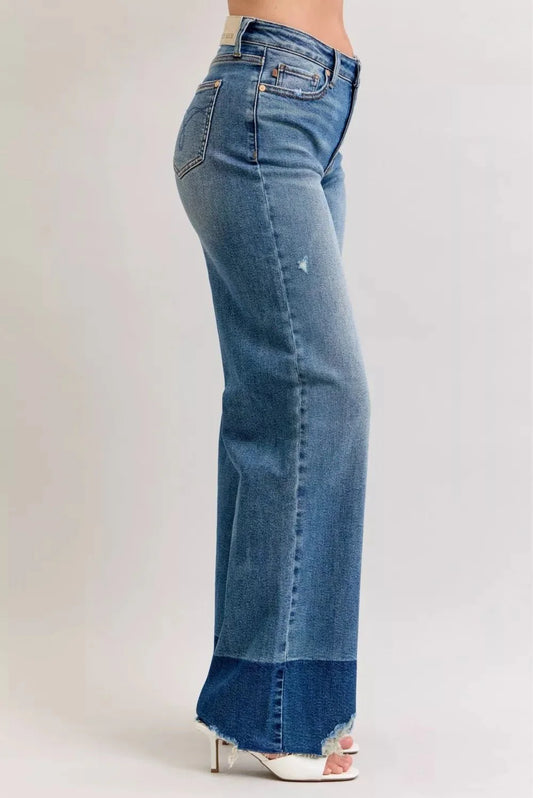 Judy Blue Raw Hem High Waist Column Straight Jeans-1